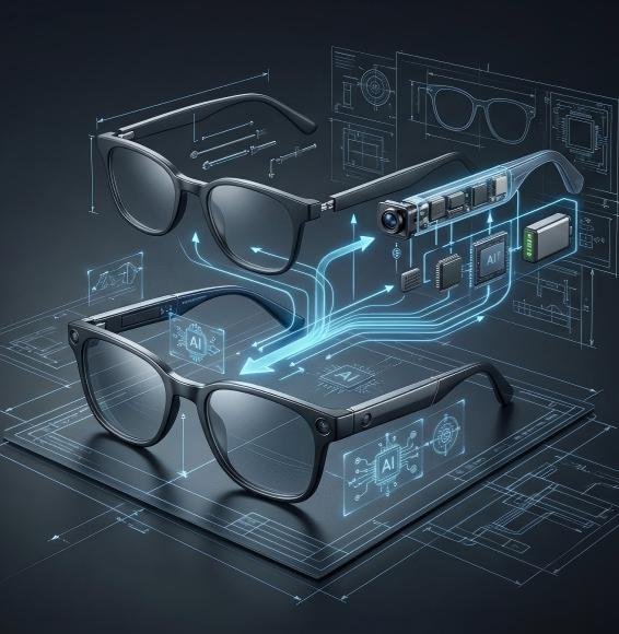 DM process of integrating AI temples into premium eyewear frames.